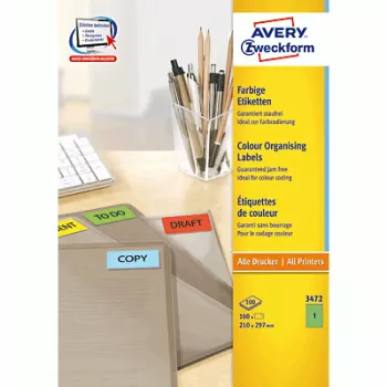 Etiqueta autoadhesiva para impresora AVERY 3472 verde 210 x 297 mm