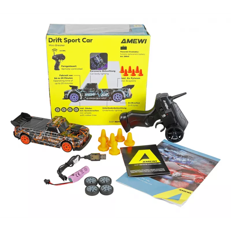 Amewi 21128 Drift Sport Car Mini-Breaker 4WD 1:24 RTR, naranja, 6+