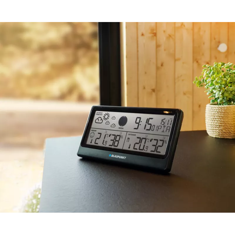 Estación meteorológica BLAUPUNKT WS20BK — pantalla de temperatura y humedad interior/exterior, negro, 1 sensor, LCD, a pilas