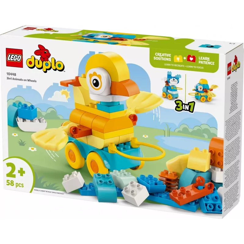 Set de juego LEGO DUPLO 3 en 1 Animales sobre ruedas 10448 — animales DUPLO de construcción y juego, 58 piezas, a partir de 2 años