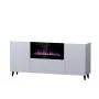 Cómoda con chimenea eléctrica Cama Meble PAFOS, 180 x 42 x 82 cm, blanco mate, 1400–1600 W, sin tiradores, 3 puertas, 2 estantes