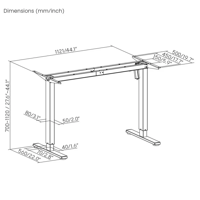Escritorio con regulación eléctrica de altura ergo office ER-400 W — altura máx. 1160 mm, carga máx. 80 kg