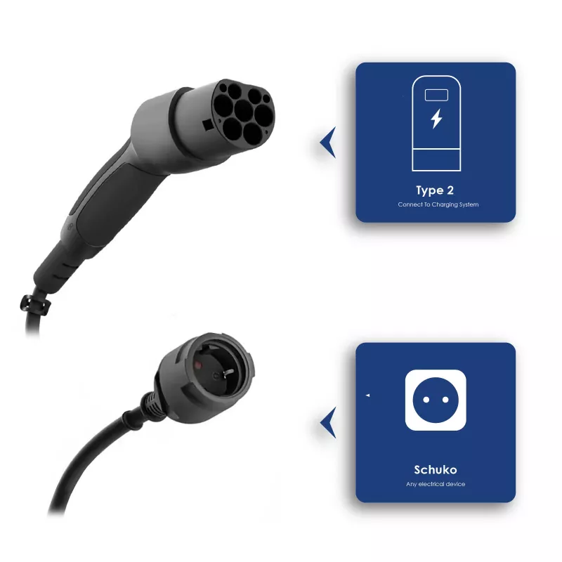 AKYGA AK-SC-E28 Cable adaptador Type-2 a Schuko para cargadores de VE 16A 0,3m negro