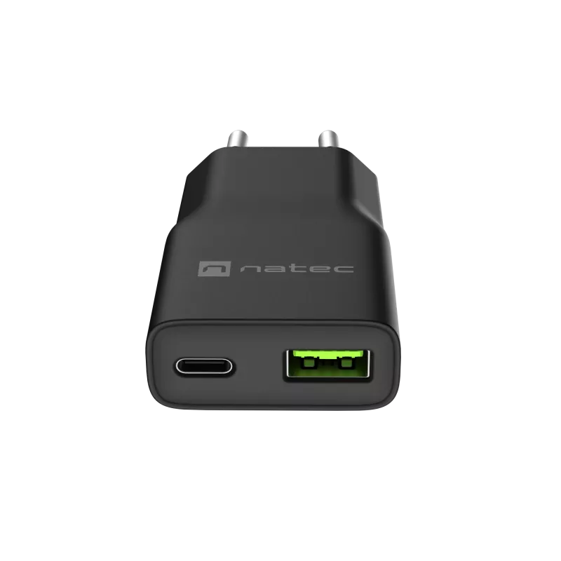 Fuente de alimentación NATEC Ribera NUC-2377 — 1×USB-A, 1×USB-C, salida 3 A