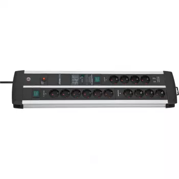 Regleta de enchufes Premium-Protect-Line 14 tomas Duo (negro/plata, 3 metros, protección contra sobretensiones 120.000A, 2x USB)