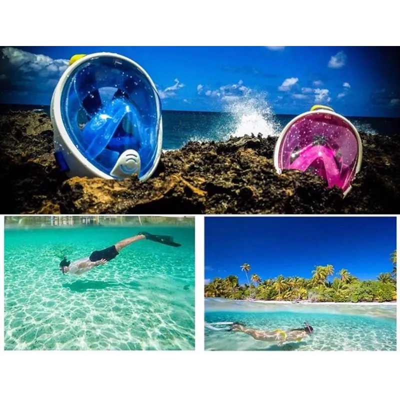 Máscara de snorkel de visión completa Free Breath M2068G S/M — rosa, antivaho, visión panorámica
