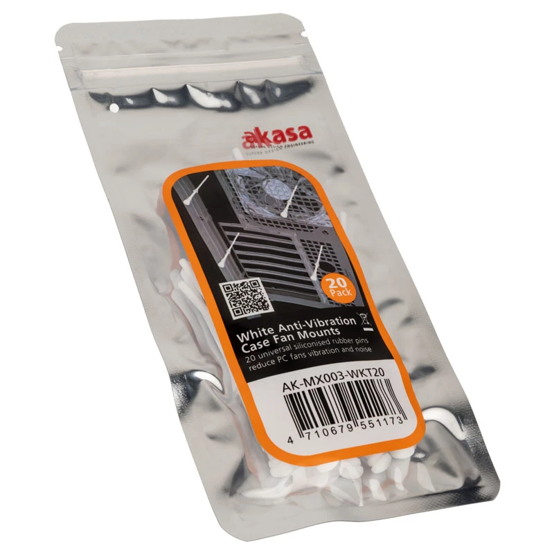 Fijaciones antivibración para ventilador de PC Akasa AK-MX003-WKT20, blancas, pack de 20