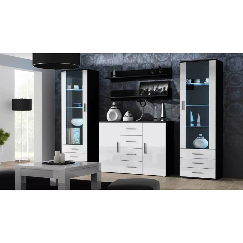 Aparador de salón Cama UNI negro/blanco brillante
