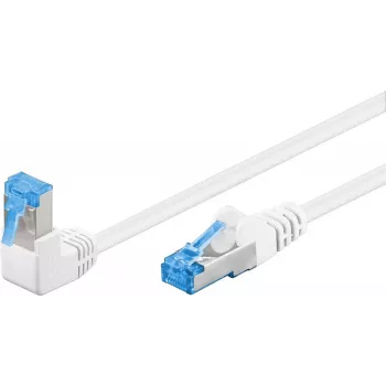 Goobay cable de red CAT 6A 1x 90° acodado, S/FTP (PiMF), blanco, 0,25 m - lengüeta de retención arriba, LSZH libre de halógenos, cobre (51562)
