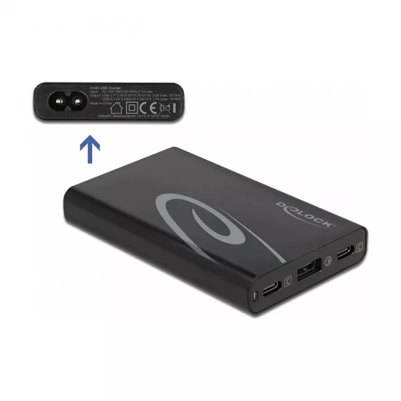 DeLOCK cargador USB 2 x USB Type-C PD 3.0 + 1 x USB Type-A, 60 W