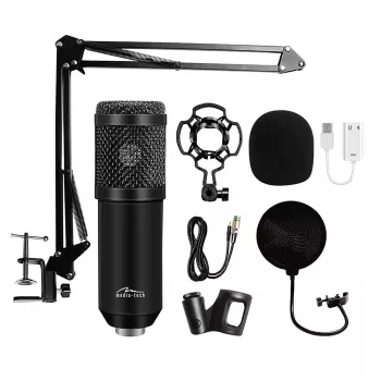 Micrófono para PC con cable MEDIA-TECH MT397K con entrada XLR, soporte de mesa, cable de 2,4 m, 20–20000 Hz, sensibilidad -32 dB
