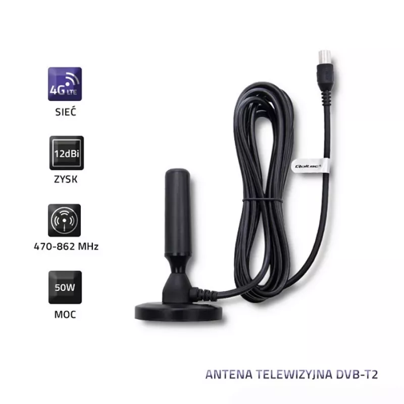 Antena de TV interior QOLTEC 57016 DVB-T2 – diseño compacto para recepción digital terrestre