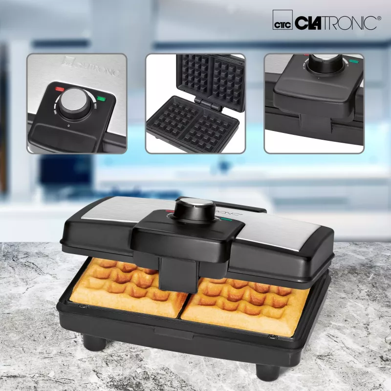 Clatronic WA 3606 gofrera 2 gofres negra, acero inoxidable 800 W