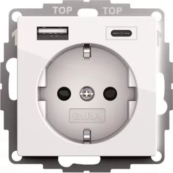 Gira Toma de corriente SCHUKO USB, 2 tomas, blanco puro, modelo 245903