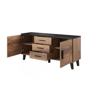 Aparador Cama LOTTA 150 2D3S roble wotan + negro mate