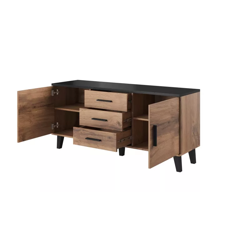Aparador Cama LOTTA 150 2D3S roble wotan + negro mate