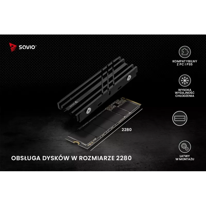 SAVIO AK-60 disipador para unidades M.2 NVMe 2280, negro