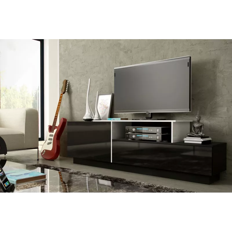 Mueble de TV Cama SIGMA 3 180 negro/negro brillante + blanco