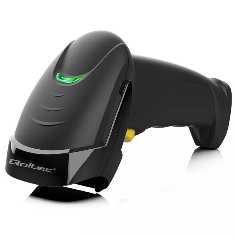 Qoltec 50853 lector láser de códigos de barras portátil 1D/2D, USB con cable, cable de 1,65 m, 97x65x167 mm, 105 g, negro