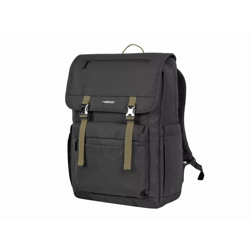 NATEC Niala NTO-2239 mochila para portátil de 39,6 cm (15,6 pulgadas), 18 L, resistente a salpicaduras, poliéster reciclado, negro/verde oscuro