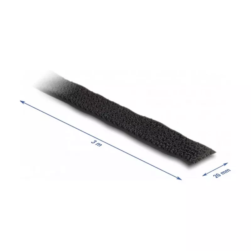 Cinta de velcro DeLOCK 3 m x 20 mm negra nailon