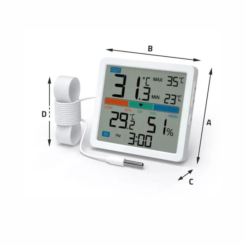 Manta MTO002W estación meteorológica con sensor externo, termómetro/higrómetro, reloj, blanca