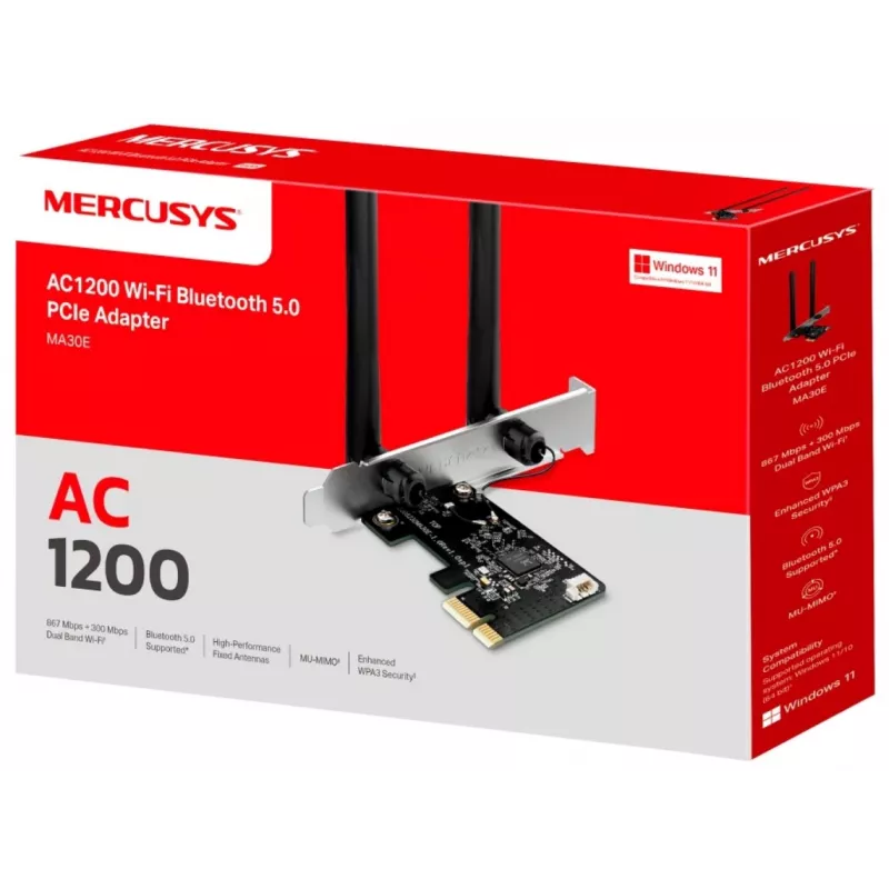 Adaptador PCIe Mercusys AC1200 Wi-Fi Bluetooth MA30E dual band