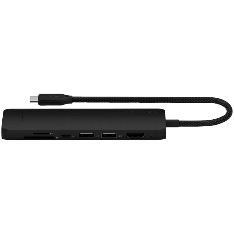 Adaptador multipuerto Satechi 7 en 1 USB-C Slim Ethernet (USB-C PD, 2x USB-A, HDMI 4K, Ethernet, lector de tarjetas micro/SD) (negro)