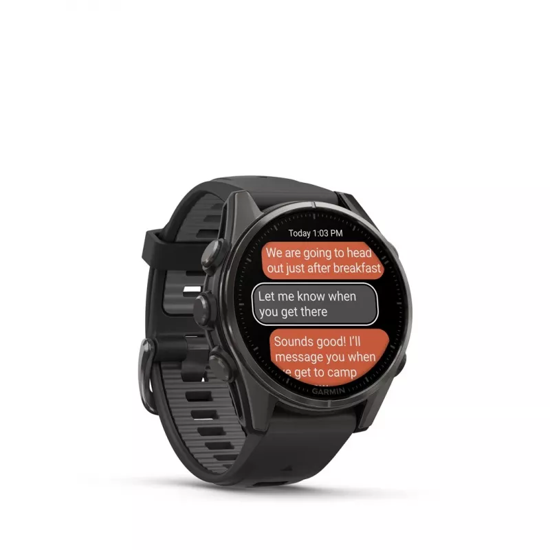 Garmin fenix 8 AMOLED Sapphire 43 mm reloj inteligente GPS, pantalla táctil de 3,3 cm (1,3") 416 x 416, Wi-Fi, titanio Carbon Grey DLC, correa de silicona Black/Pebble Grey, negro