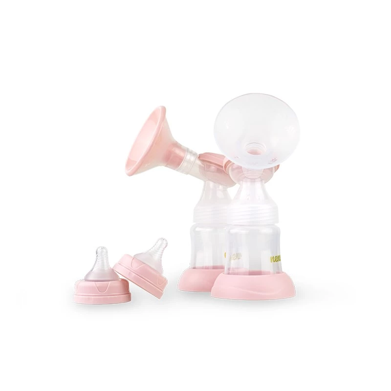 Sacaleches eléctrico neno Bella Twin – electrónico, biberones de 150 ml, 6 niveles de estimulación / 9 de succión, batería de Li-Ion USB, rosa/transparente
