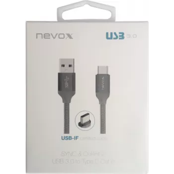 Cable USB 3.2 Gen 1, conector macho USB-A > conector macho USB-C (plateado, 1 metro, con funda)