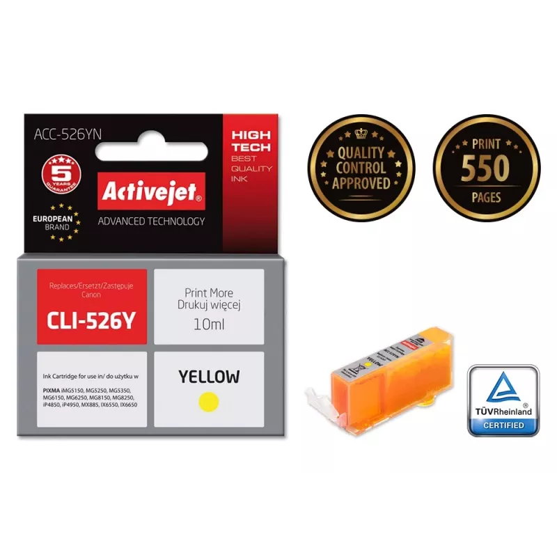 Activejet ACC-526YN cartucho de tinta (sustituto de Canon CLI-526Y; Supreme; 10 ml; amarillo)