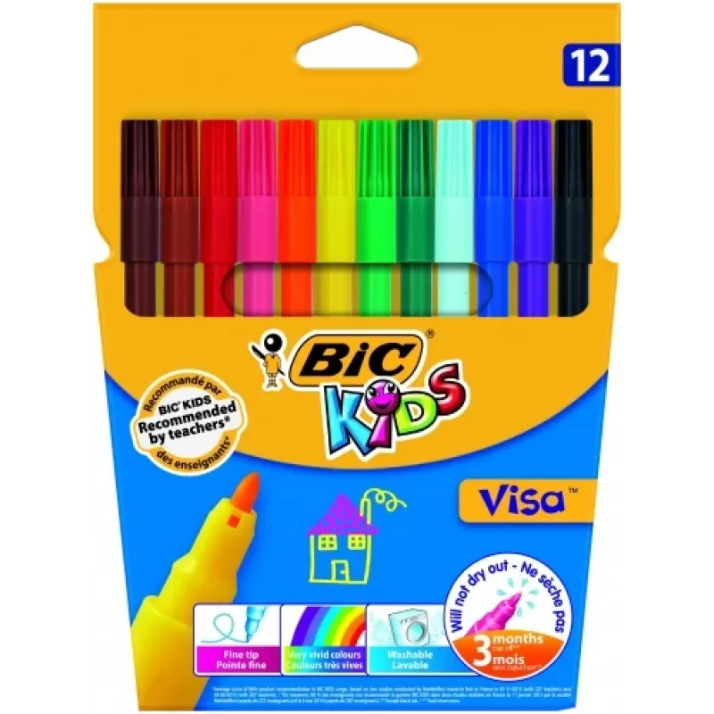Rotulador de punta fina BIC Visa Multicolour 12 uds.