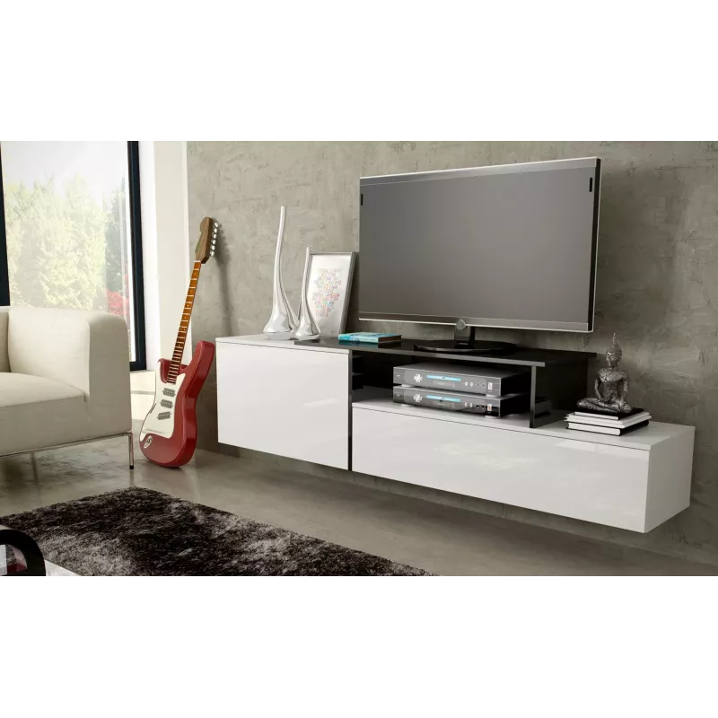 Mueble de TV Cama SIGMA 3 180 blanco/blanco brillante + negro
