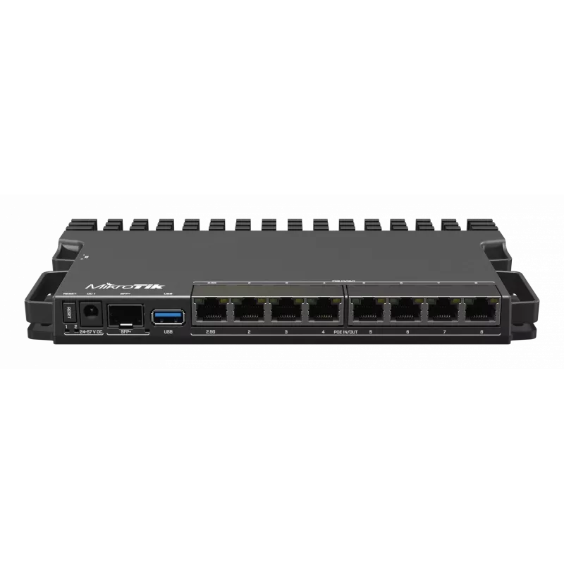 Router con cable MikroTik RB5009UPR+S+IN — 8x puertos RJ-45 PoE, 2,5GbE, ranura SFP+, RouterOS