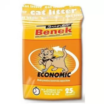 Arena aglomerante Super Benek Economic 25 L — granulado de bentonita, eliminación de olores, biodegradable
