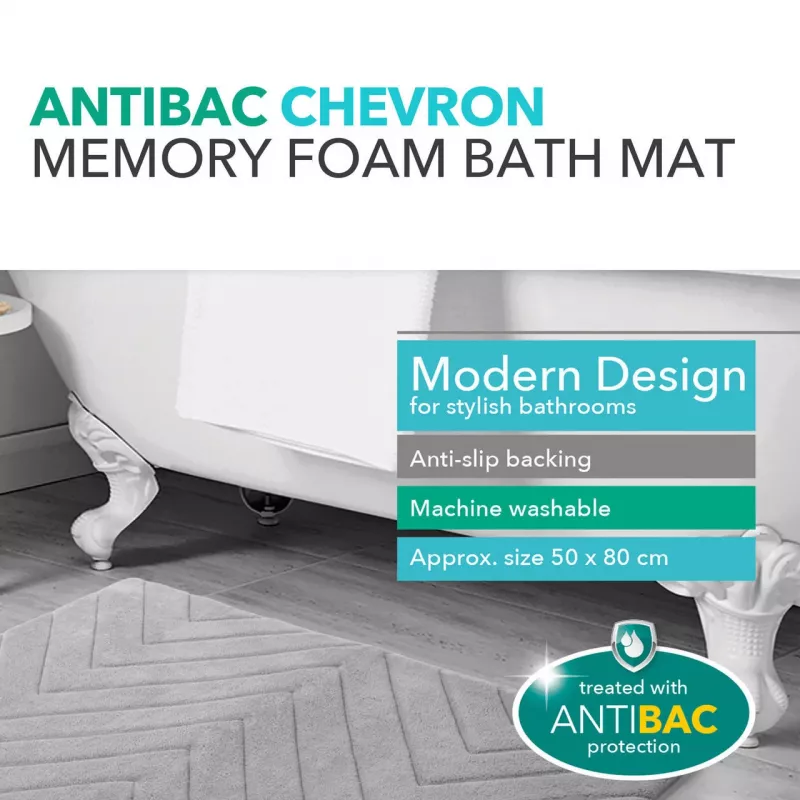 Alfombrilla de baño Beldray LA032647LGRYUFFEU7 Antibac Chevron espuma viscoelástica, antibacteriana, gris