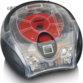 Radio portátil con reproductor de CD Lenco SCD-24TR — FM, salida de 4W, LCD, antena telescópica, funcionamiento con red/batería, 6 pilas C