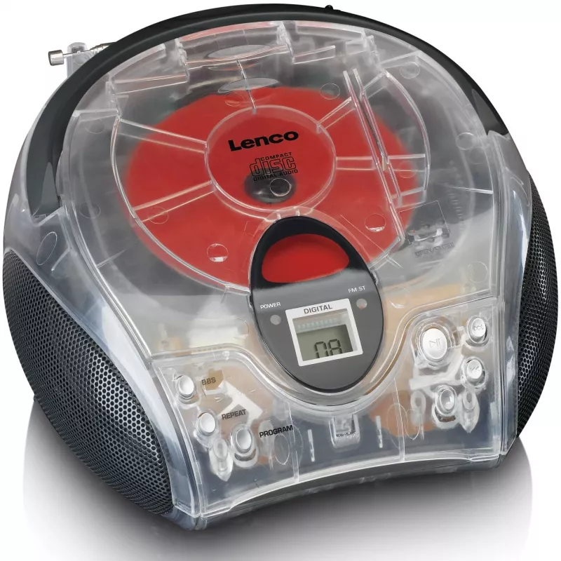 Radio portátil con reproductor de CD Lenco SCD-24TR — FM, salida de 4W, LCD, antena telescópica, funcionamiento con red/batería, 6 pilas C
