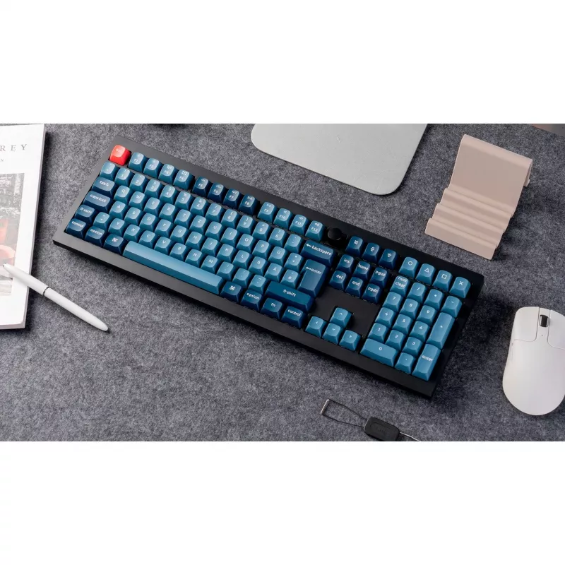 V6 Max, teclado gaming negro/azul-gris, distribución DE, Gateron Jupiter Red, Hot-Swap, RGB