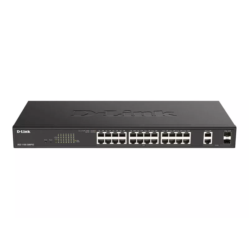Switch de red D-Link DGS-1100-26MPV2/E Managed L2 Gigabit Ethernet (10/100/1000) Power over Ethernet (PoE) negro