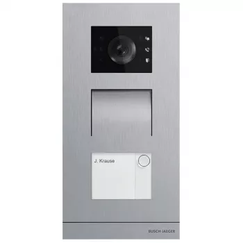 Portero automático Busch-Jaeger A21381P1-S-03, plateado, carcasa exterior de acero inoxidable, botones, 135×29×277 mm