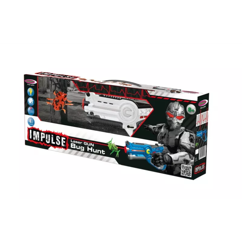 Jamara 410065 Impulse Laser Bug Hunt Set, pistola láser de juguete con diana, blanco/naranja