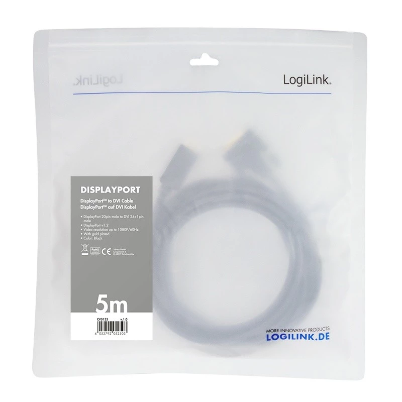 Cable DisplayPort a DVI, negro, 5 m