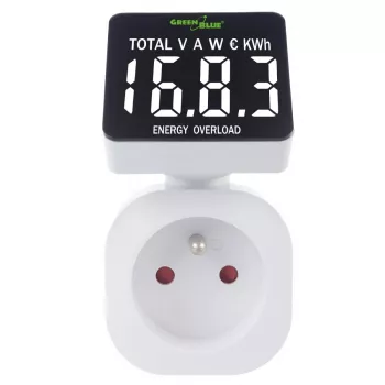 Medidor de vatios y energía GreenBlue GB620E para red de 220 V, máx. 16 A, medidor de corriente/energía enchufable