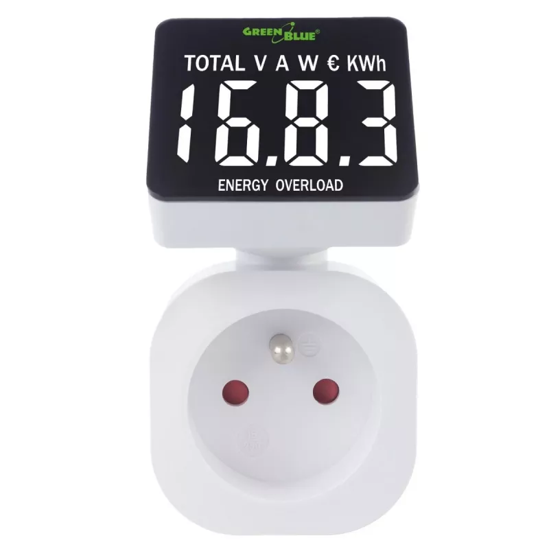 Medidor de vatios y energía GreenBlue GB620E para red de 220 V, máx. 16 A, medidor de corriente/energía enchufable