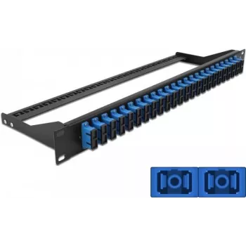 Panel de parcheo DELOCK 43392 1U para fibra óptica SC, montaje en rack, 482,6 × 43,6 × 150 mm, negro/azul