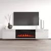 Mueble TV Cama Meble LUXE 1826×345×375 mm blanco brillante con chimenea eléctrica negra incorporada (1400–1600 W)