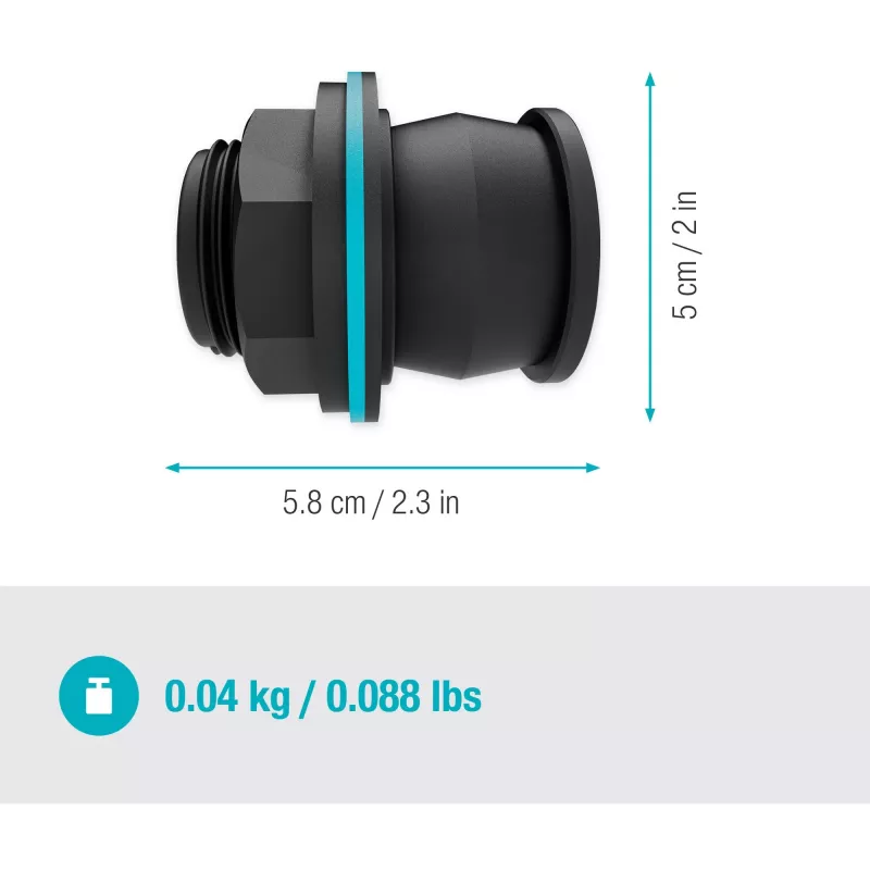Conector de depósito Push IN, G 1 y G 3/4 (negro, para espesores de pared de 2-10 mm)