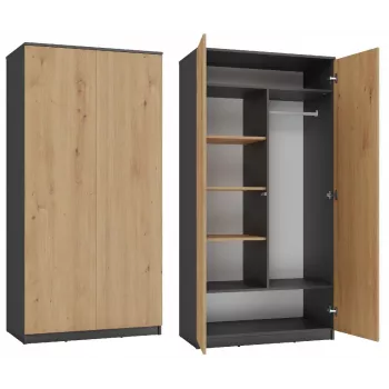 Armario ropero top e shop SD-90 ANT/ART KPL — armario de dormitorio de 2 puertas, 7 baldas, 900×500×1800 mm